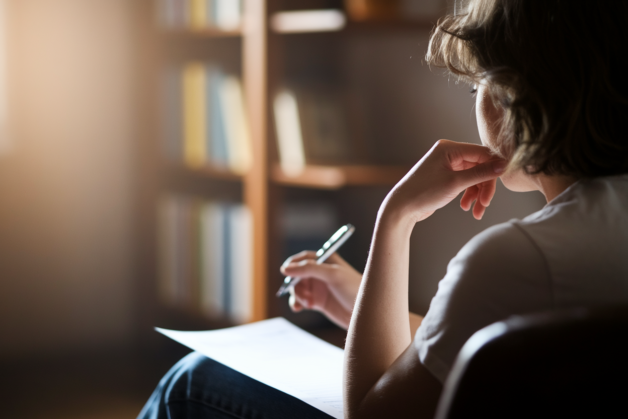 personne-dos-stylo-papier-bibliotheque