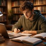 etudiant-concentre-table-livres-ordinateur