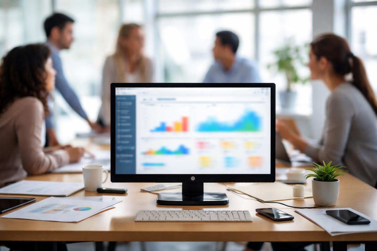 personnes-floues-bureau-table-ordinateur