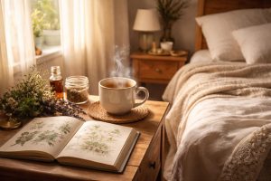chambre-lumiere-tasse-livre-herbes