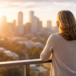 femme-dos-balcon-ville-gratte-ciels