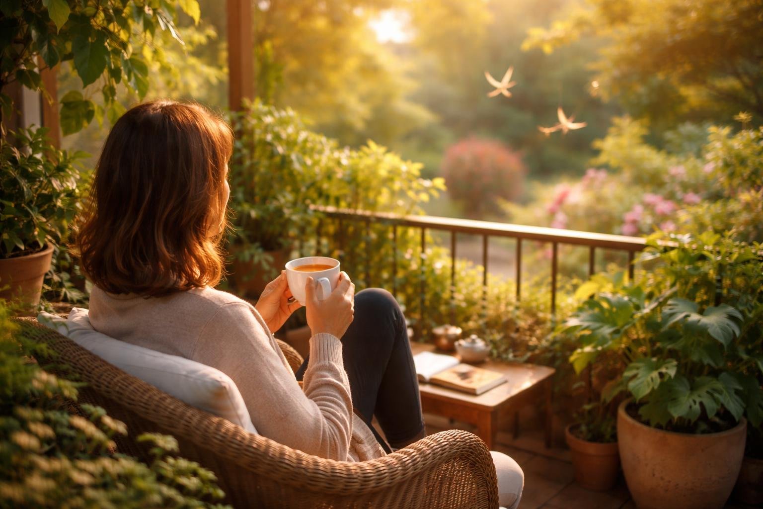 personne-terrasse-ensoleillee-plantes-the
