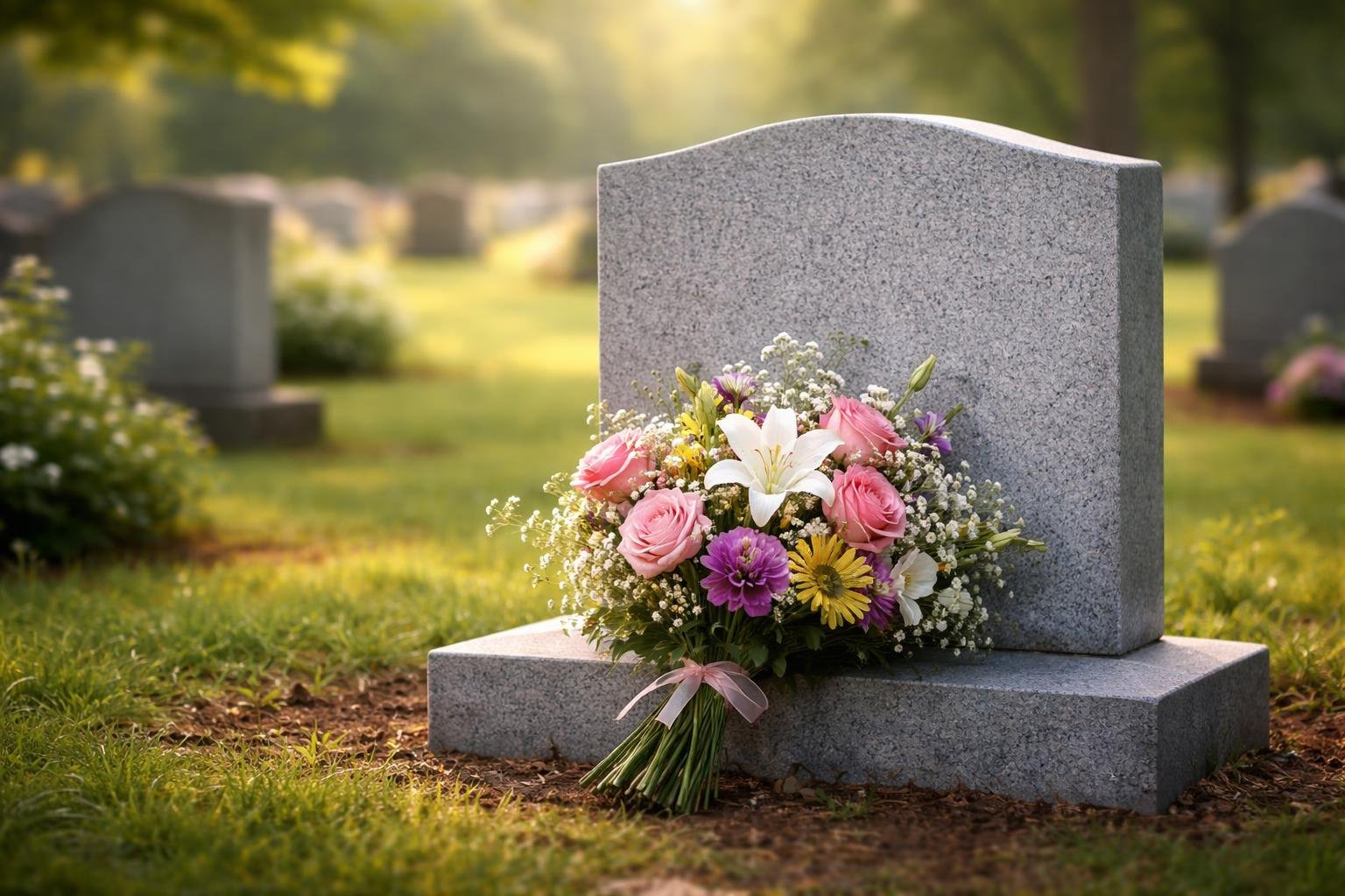 cimetiere-verdoyant-tombe-fleurs-matin