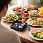 personne-table-aliments-trousse-glycemie
