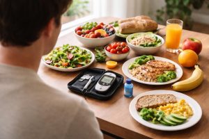 personne-table-aliments-trousse-glycemie