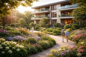 batiment-moderne-jardins-luxuriants-allees-fleuries