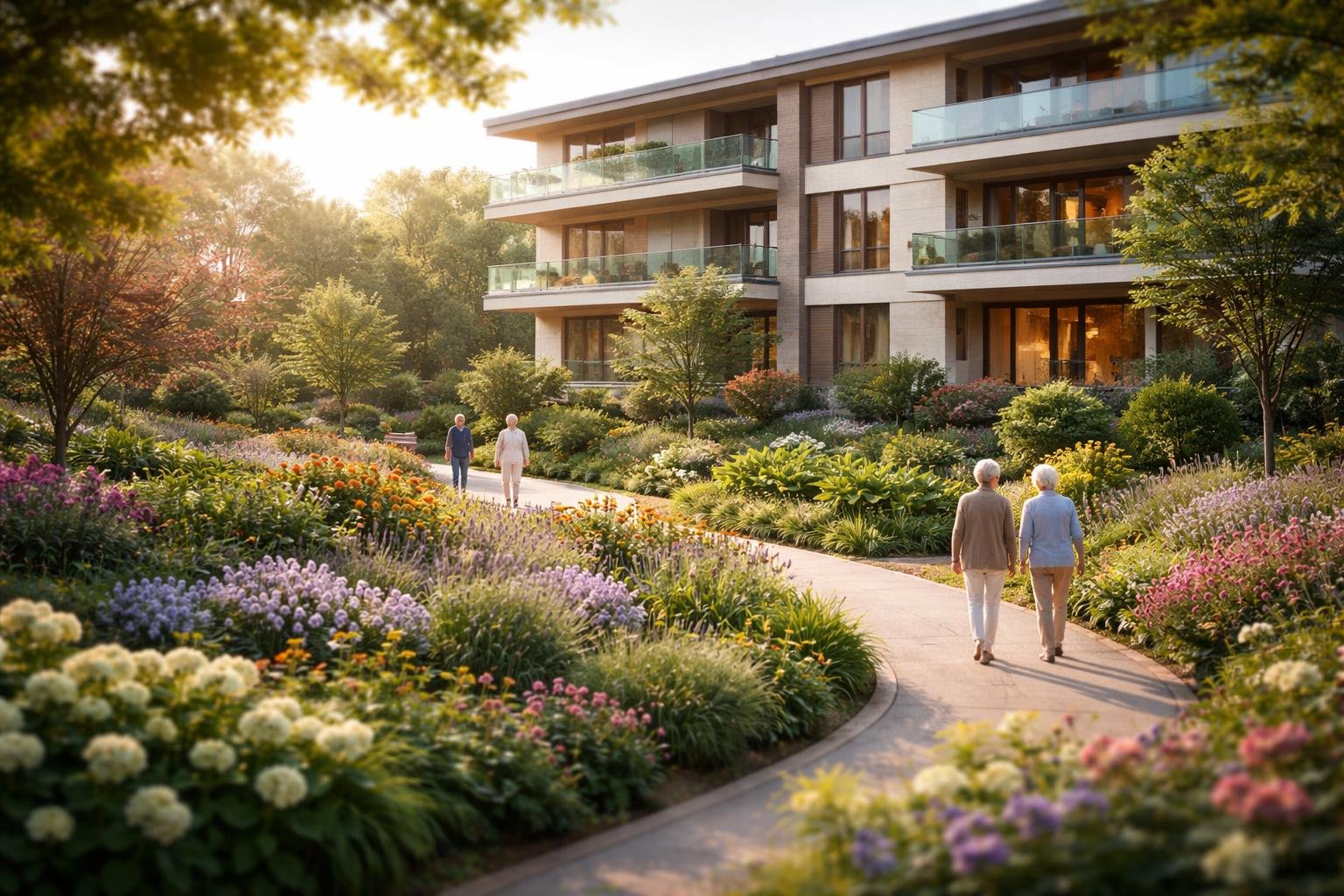 batiment-moderne-jardins-luxuriants-allees-fleuries