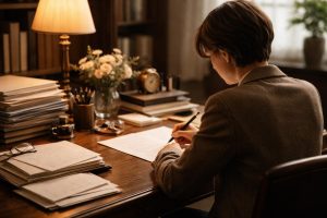 personne-ecrivant-bureau-lumiere-douce