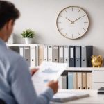 bureau-moderne-horloge-personne-documents