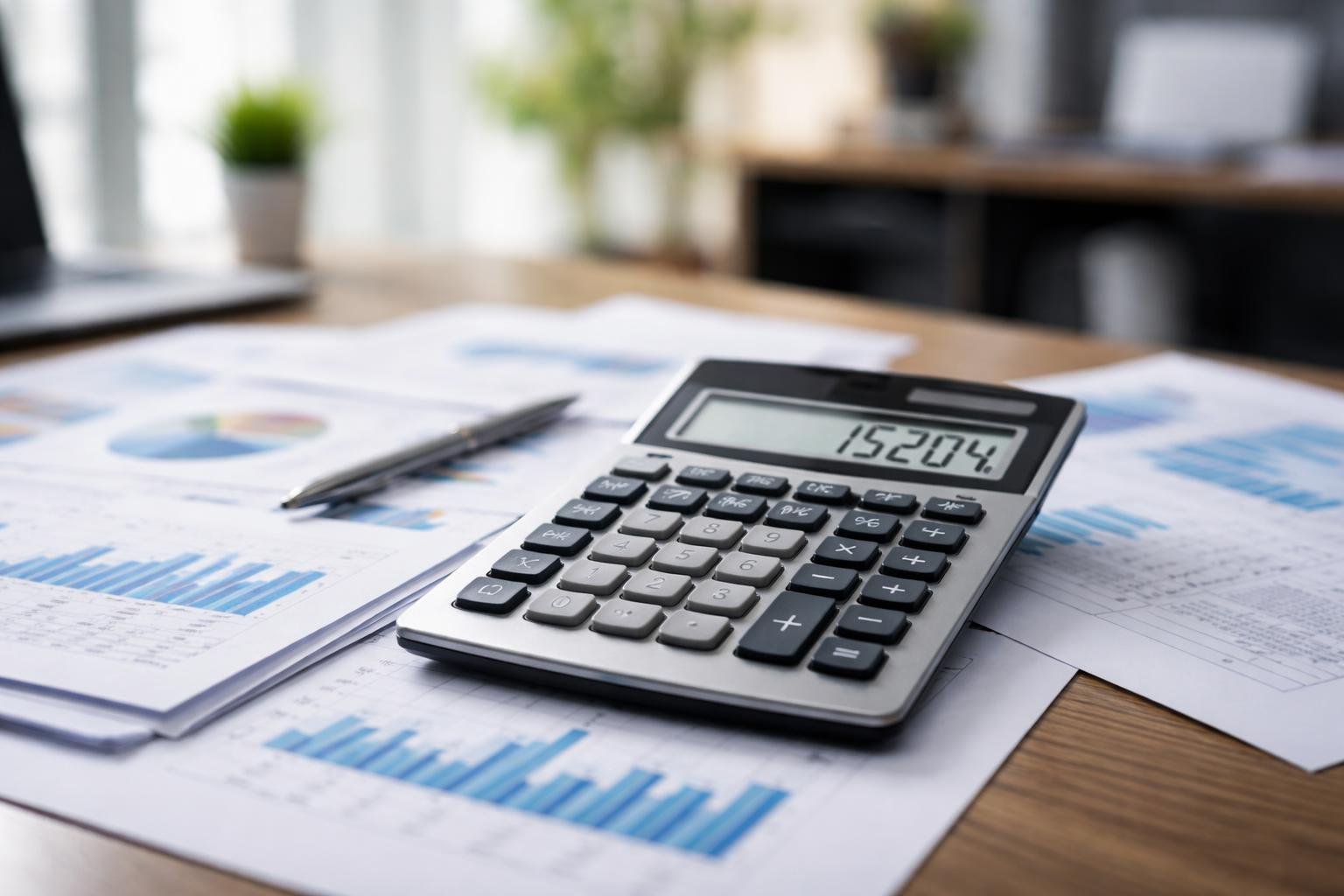 calculatrice-papiers-graphiques-bureau-flou