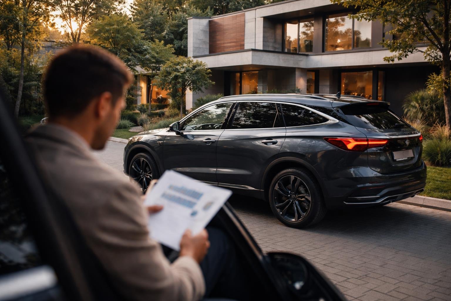 vehicule-moderne-maison-contemporaine-quartier-residentiel
