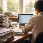 bureau-documents-ordinateur-personne-concentree